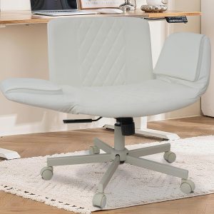 Office Chair, Criss Cross Chair with Wheels & Adjustable Armrests, PU Leather Vanity Desk Chairs for Home, Office, Bed Room(White)