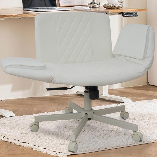 Office Chair, Criss Cross Chair with Wheels & Adjustable Armrests, PU Leather Vanity Desk Chairs for Home, Office, Bed Room(White)