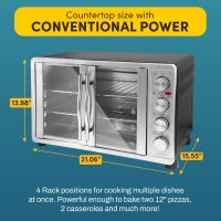 Elite Gourmet ETO-4510M French Door 47.5Qt, 18-Slice Convection Oven 4-Control Knobs, Bake Broil Toast Rotisserie Keep Warm, Includes 2 x 12" Pizza Racks, Stainless Steel - Image 4