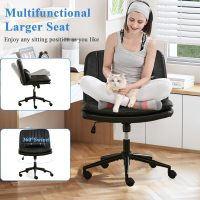 TUNY Criss Cross Chair with Wheels Armless Wide Cross Legged Office Chair Swivel Height Adjustable Computer Task Vanity Chair with Pillow for Home Office, Dressing Room (PUBlack) - Image 8