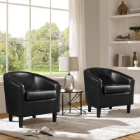 Yaheetech Barrel Chairs Set of 2, Faux Leather Club Armchairs, PU Leather Accent Chairs with Soft Padded Seat for Living Room Bedroom Waiting Reading Room, Black - Image 3