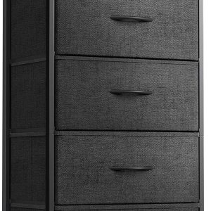 ODK Dresser for Bedroom with 4 Storage Drawers, Small Dresser Chest of Fabric Drawers with Sturdy Steel Frame, Wood Top, Black