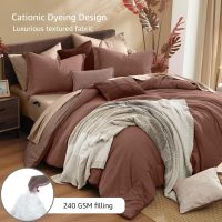 Monbix Queen Comforter Set - 7 Pieces Cationic Dyeing Terracotta Bed in a Bag Queen Bedding Sets with Comforter, Sheets, Pillowcases & Shams, Reversible Bedding Comforters Sets - Image 3