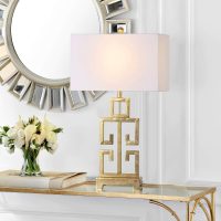 SAFAVIEH Lighting Collection Greek Key Farmhouse Glam Antique Gold 29-inch Bedroom Living Room Home Office Desk Nightstand Table Lamp Set of 2 (LED Bulbs Included) - Image 2