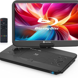 WONNIE 17.6" Portable Blu Ray Player with 15.4" 1080P Full HD Large Swivel Screen, Blu-ray DVD Player with HDMI Out & AV in, Built-in Rechargeable Battery, Support MP4, MKV Video & USB/SD Card