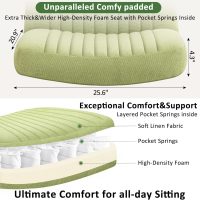 Darkecho Criss Cross Chair with Wheels,Thick Padded Fabric Cross Legged Wide Chair with Pocket Spring Cushion,Comfortable Adjustable Computer Office Task Vanity Chair for Home Office,Bedroom,Green - Image 2