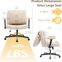 Fizzin Criss Cross Chair,Cross Legged Chair with Wheels and Arms,27" Wide Seat Office Desk Chair with Flipable Back Cushion,Mid Back Beige Swivel Chair for Home Office,Bedroom Vanity(Beige) - Image 2