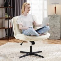 DUMOS Criss Cross Chair with Wheels, Legged Office Armless Wide Seat, Adjustable Swivel Leather Task Vanity Home Office Desk Seating for Bedroom Dorm Student - Image 8