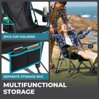 FUNDANGO Rocking Camping Chair, High Mesh Back Portable Folding Camp Chairs with Pillows, Cup Holder and Carry Bag for Lawn Patio Garden Outdoor Supports 300 Lbs (Black/Blue) - Image 7
