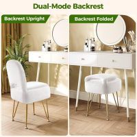 GREENSTELL Vanity Stool Chair with Storage and Folding Back, 13.4" x 15" x 30" Square Faux Fur Soft Ottoman, 4 Metal Legs with Anti-Slip Feet, Furry Padded Seat for Makeup, Bedroom, White - Image 6