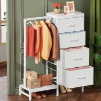 Dresser with Hanging Rack, 4 Drawers Small Closet for Bedroom, Reversible Fabric Kids Chest of Drawers with Clothes Rack, Tall Storage Tower, Sturdy Frame, White, 44''H - Image 7