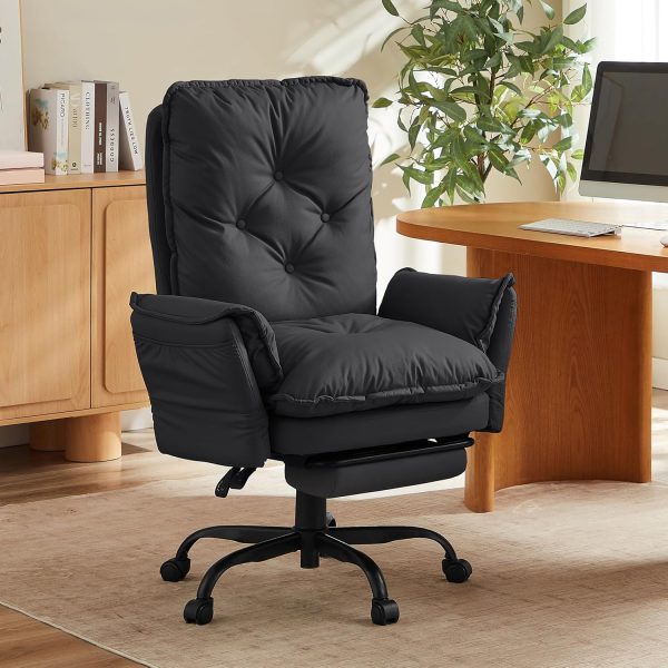 Bestier Cross Legged Office Chair with Footrest, High Back Criss Cross Chair with Reversible Armrests and Wheels, Big and Tall Reclining Office Chair for Home (Black, PU Leather)