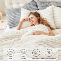 BEDELITE Fleece Queen Comforter Set -Super Soft & Warm Fluffy Cream White Bedding, Luxury Fuzzy Heavy Bed Set for Winter with 2 Pillow Cases - Image 6