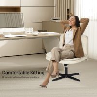 FurnitureR Armless Home Office Desk Chair Without Wheels - Comfortable Adjustable Swivel Criss Cross Chair, Upholstered Fabric Mid-Back for Bedroom, Vanity, Study, or Small Spaces - Linen Beige - Image 5