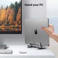 UGREEN Vertical Laptop Stand Holder for Desk Compatible with MacBook Pro, MacBook Air Stand Vertical Aluminum Adjustable for Up to 17.3 Inch Gaming Laptop, Gray - Image 2