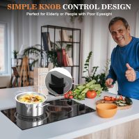 2 Burner Electric Cooktop - 12 Inch Plug in Portable 110V Electric Cook Top, Built-in & Countertop Ceramic Stove Top with Knob Control, 9 Power Levels and Overheat Protection - Image 2