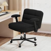 Criss Cross Chair with Wheels and Flip-up Arms, Adjustable Height, Teddy Plush Fabric,Black, Hide Dust, for Bedroom, Home Office, Apartment - Image 3