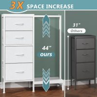 Dresser with Hanging Rack, 4 Drawers Small Closet for Bedroom, Reversible Fabric Kids Chest of Drawers with Clothes Rack, Tall Storage Tower, Sturdy Frame, White, 44''H - Image 2