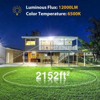 Onforu 120W Flood Lights Outdoor, 12000lm Bright LED Work Light with Plug, 6500K Daylight White LED Flood Lighting, IP66 Waterproof Security Yard Lights for Yard Garage Stadium 2 Pack - Image 2
