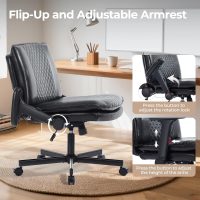 Criss Cross Chair with Flip-Up Arms and Lockable Wheels, Leather Cross Legged Office Desk Chair，Wider 125°Tilting Adjustable Swivel Computer Chair for Home, Apartment, Bedroom,Black 1 - Image 3