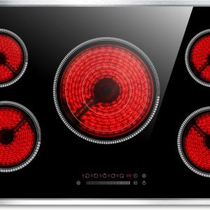 36 Inch Electric Cooktop, 5 Burner Stove Top with Slide Control, 9200W Electric Stove with Child Lock, Timer & Pause Function 36" Glass Cooktop, 220V Hard Wire(No Plug)