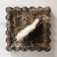 Vintage Natural Marble Tray Small Ornaments Scalloped Tray Handmade Storage Dish for Counter, Vanity, Dresser, Nightstand and Desk (Coffee Net) - Image 4
