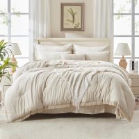 Andency King Size Comforter Set 7 Pieces, Beige Bed in a Bag King Fluffy Boho Tassel Bed Set, Cream Fringe Bedding Set with Quilt Comforter, Sheets, Pillowcases & Shams - Image 4