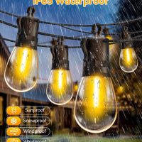 Outdoor-String-Lights-Patio-LED-Light-Outside 50Ft 15M Waterproof Remote Dimmable S14 LED Porch Lighting with 15 Edison Plastic Bulb Hanging Lights Connectable for Backyard Yard Gazebo Party Garden - Image 4