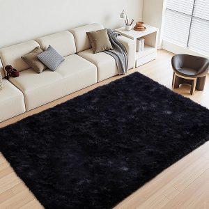 Black Rugs for Living Room Fluffy 4x6 ft Bedroom Rug Non-Slip Area Rugs Shag Carpet for Nursery Kids PlayRoom Dorm Office Indoor Modern Plush Carpets Boys