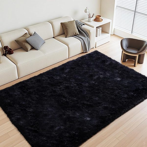 Black Rugs for Living Room Fluffy 4x6 ft Bedroom Rug Non-Slip Area Rugs Shag Carpet for Nursery Kids PlayRoom Dorm Office Indoor Modern Plush Carpets Boys