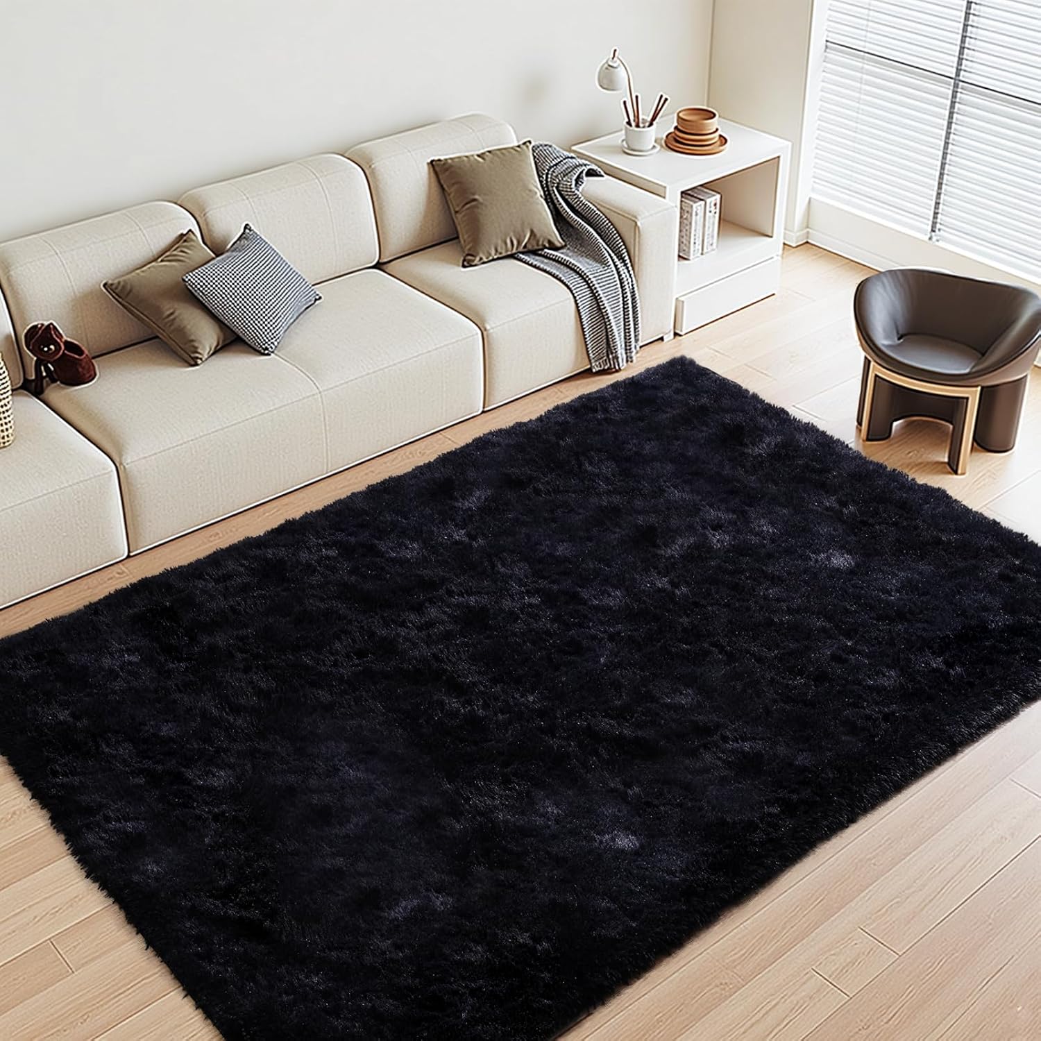 Black Rugs for Living Room Fluffy 4×6 ft Bedroom Rug Non-Slip Area Rugs Shag Carpet for Nursery Kids PlayRoom Dorm Office Indoor Modern Plush Carpets Boys