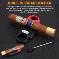 Cigar Cutter V Cut with Cigar Draw Enhancer 2 Cigar Holders, Stainless Steel Cigar Cutter, 3-in-1 Cigar Accessories, Father's Day Christmas Cigar Gifts, Cuts Up to 60 Gauge (Black-Red) - Image 5