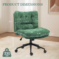 Dowinx Criss Cross Chair with Wheels, Dual-Layer Thickened Cushion, Premium Fabric Morden Home Vanity Chair Wide Seat, Forest Green - Image 2