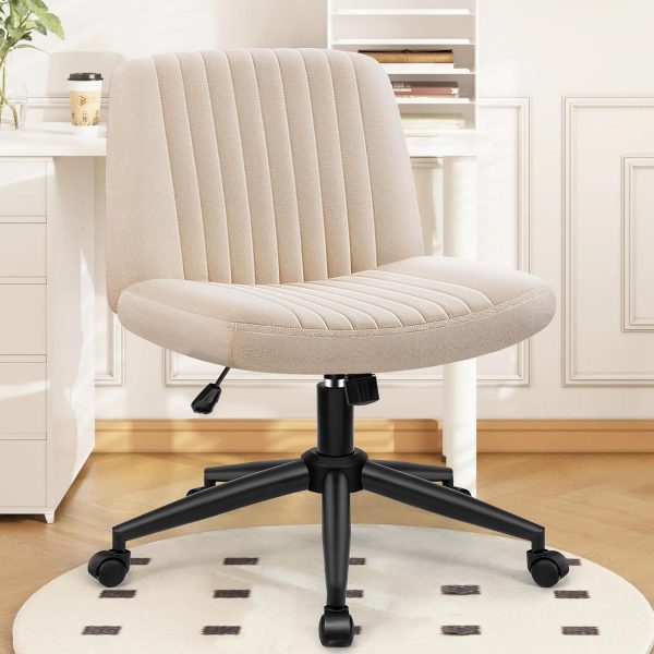 Criss Cross Chair - Wide Armless Vanity Chair with Back Support, Rolling Swivel & Adjustable Height for Home Office, Makeup Room