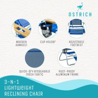 Ostrich 3N1 Lightweight Lawn Beach Reclining Lounge Chair with Footrest, Outdoor Furniture for Patio, Balcony, Backyard, or Porch, Blue - Image 4