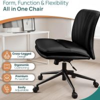 Armless Desk Chair with Wheels for Criss Cross Sitting - Cross Legged Wide Armless Chair - Adjustable Vanity 360° Swivel Stool and 120° Rocking Wide Seat Comfy for Home and Office, Color Black - Image 4