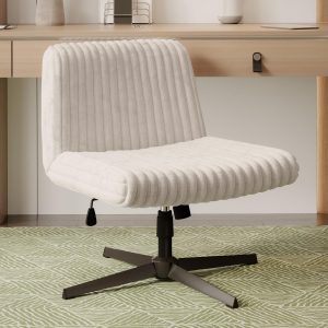 Techni Mobili Criss Cross Chair, Armless Extra Wide Office Desk Chair No Wheels, 26" Extra Large Padded Seat to Sit Cross Legged, Taupe