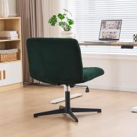 Criss Cross Legged Office Chair no Wheels Upholstered Wide Seat Armless Desk Chair Height Adjustable Swivel Computer Chair for Home Office, Bedroom, Makeup, Dark Green - Image 6