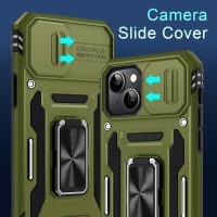 DEERLAMN Case for iPhone 13/iPhone 14 6.1-Inch with Slide Camera Cover+Screen Protector(2 Packs),Rotated Ring Kickstand Military Grade Shockproof Protective Cover-Olive Green - Image 3