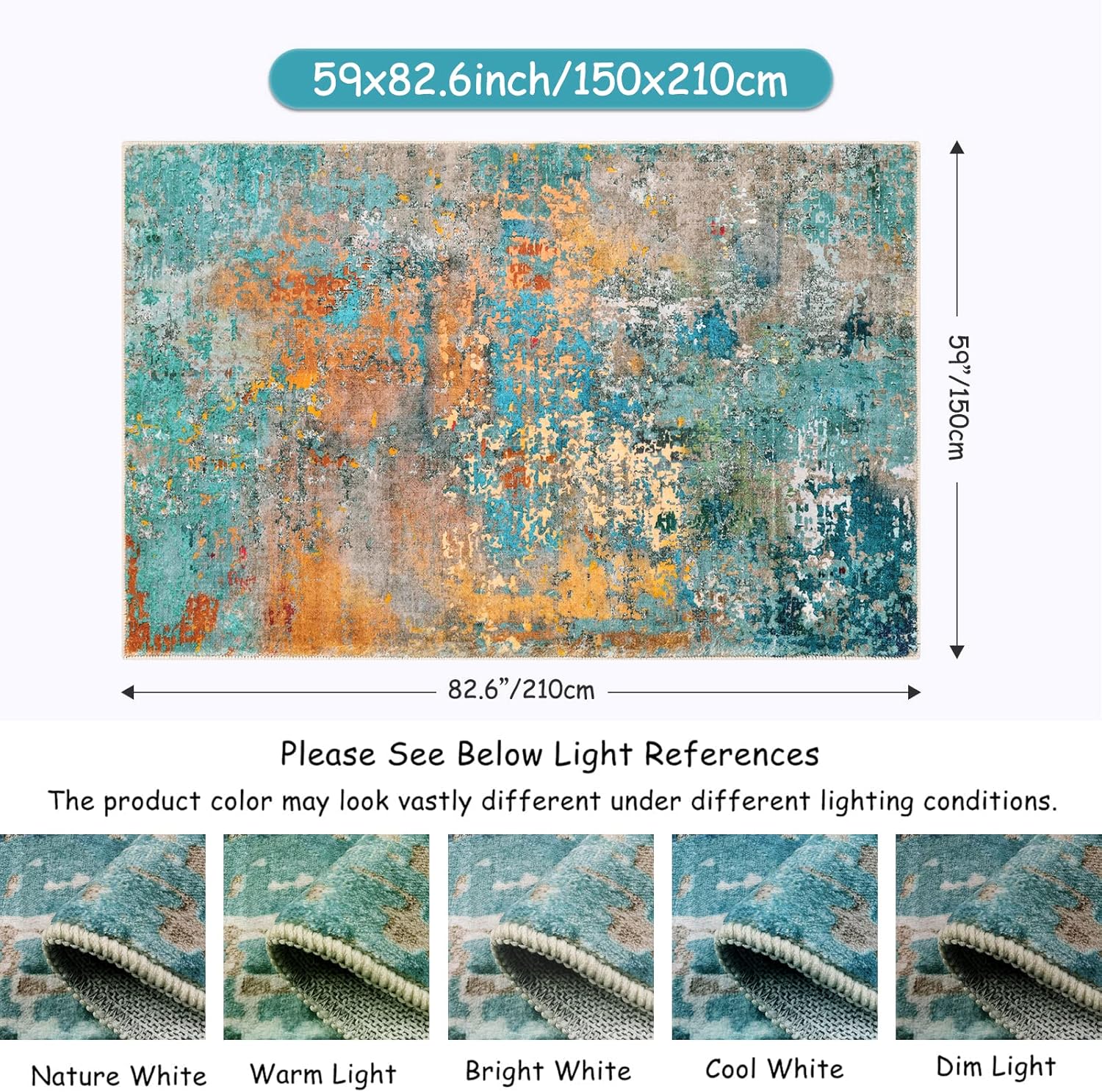 Lahome Modern Abstract Area Rugs 5x7, Large Washable Rugs for Living Room Bedroom Non Slip, Colorful Indoor Floor Carpet for Dining Room Apartment Dorm Kids Nursery Home Decor - Image 2