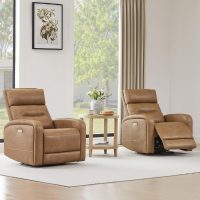 Watson & Whitely Swivel Power Recliner Glider Rocker, Small Recliner with Charging Port for Living Room, Faux Leather in Camel - Image 6