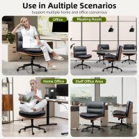 Office Chair, Criss Cross Legged Office Desk Chairs with Wheels, PU Leather Adjustable Swivel Walnut Task Chair with Wide Seat, Ergonomic Mid Back Computer Chair for Meeting Room, Home - Image 5