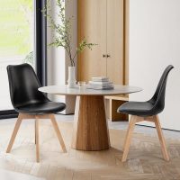 Sweetcrispy Dining Chairs Set of 4, Kitchen Room PU Leather Mid Century Modern Chairs, Upholstered Dining Chair with Wood Legs for Home Kitchen, Black - Image 7