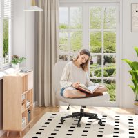 Shintenchi Criss Cross Chair,Cross Legged Office Seat with Wheels Armless Swivel Vanity Chair,Height Adjustable Wide Computer Task Seating for Home Office,Beige - Image 4