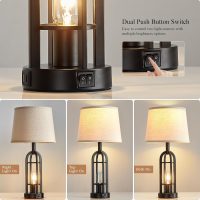 Black Table Lamps for Living Room Set of 2 - Farmhouse Lamps for Night Stands with USB A+C, Bedside Lamps for Bedroom, 24'' Industrial Lamp for Living Room End Tables - Image 2