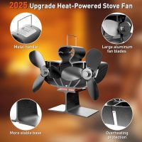 Easywave Wood Stove Fan Heat Powered, Dual Motors Heat Powered Fireplace Fan Non-Electric for Wood/Log Burning Stove Pellet/Gas Burner, 6 Blades Silent Thermal Fan W/Stove Accessories Thermometer - Image 4