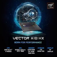 MSI Vector A18 HX 18” 240Hz QHD+ Gaming Laptop: AMD Ryzen 9-9955HX, NVIDIA Geforce RTX 5080, 32GB DDR5, 1TB NVMe SSD, Type C, Wi-Fi 7, Win 11 Home: Cosmo Gray A9WIG-065US - Image 2