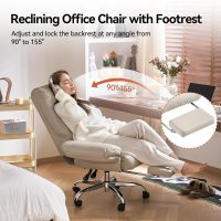 EMIAH Office Chair with Foot Rest Criss Cross Chair with Wheels and Flip-up Arms Reclining Desk Chair Comfy Wide Seat PU Leather Rolling Computer Home Office Chair (Beige) - Image 5