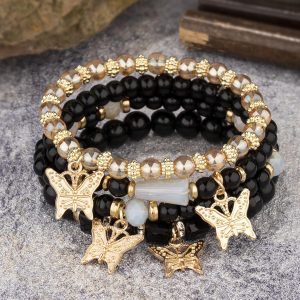 Cute Charm Bracelets Set Gold Beaded Stackable Stretch Bracelets Bohemian Summer Jewelry Gifts for Women