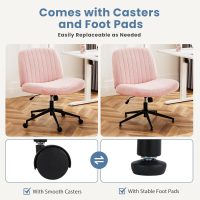 DUMOS Criss Cross Chair with Wheels, Legged Office Armless Wide Desk Seat with Dual-Purpose Base, Adjustable Swivel Teddy Fabric Task Vanity Home Bedroom, Pink - Image 3